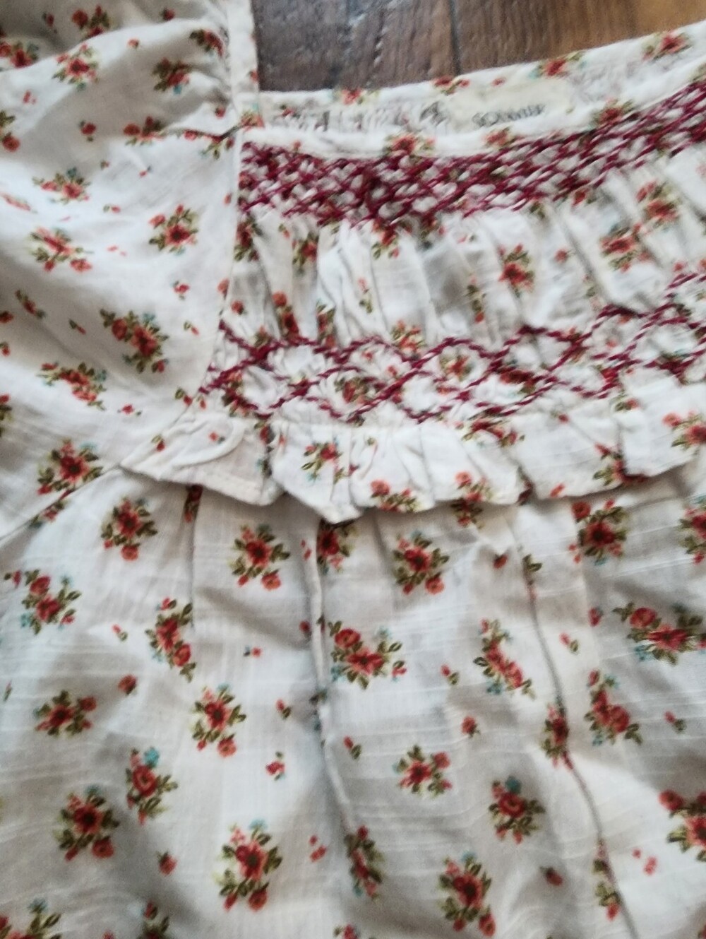 NWOT SOMNER FRIDA ECRU Floral Smocked Babydoll Top - Rust Floral Print - Picture 3 of 5